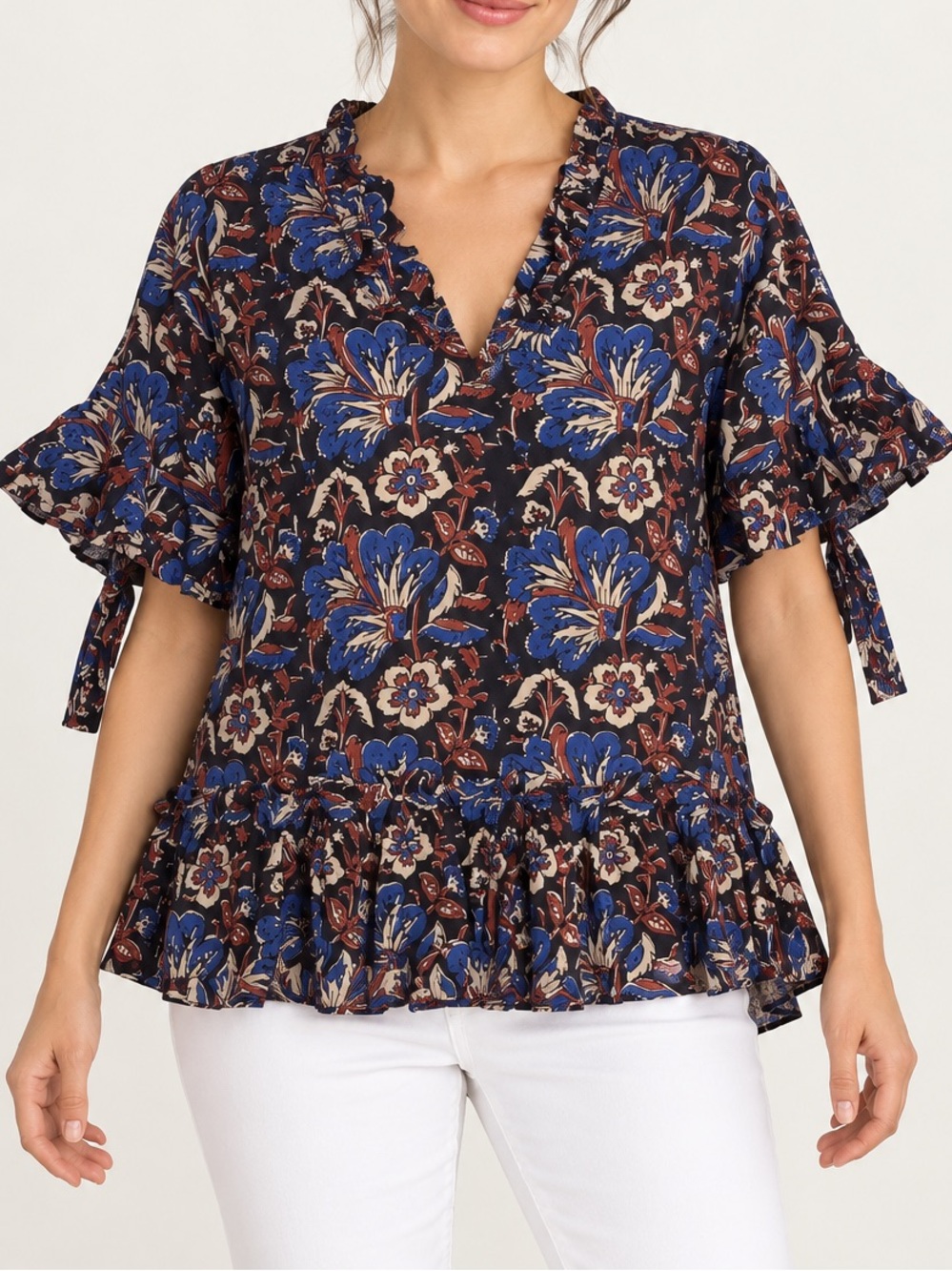 NWT Fitzroy & Willa Floral Ruffle Peplum Top Women’s Sz. M